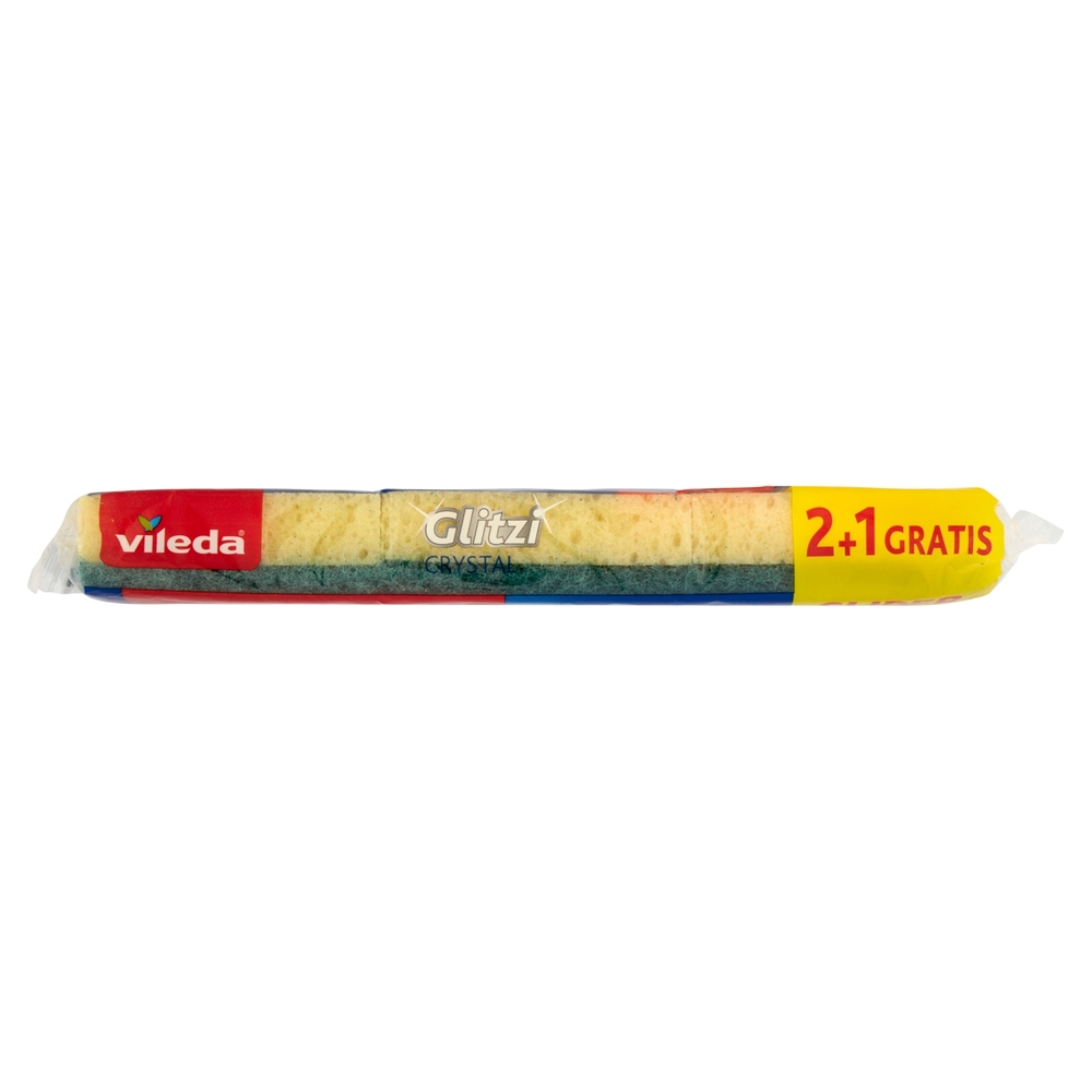 Vileda Glitzi Crystal - spugna abrasiva da cucina con trattamento antibatterico sulla fibra, 3x